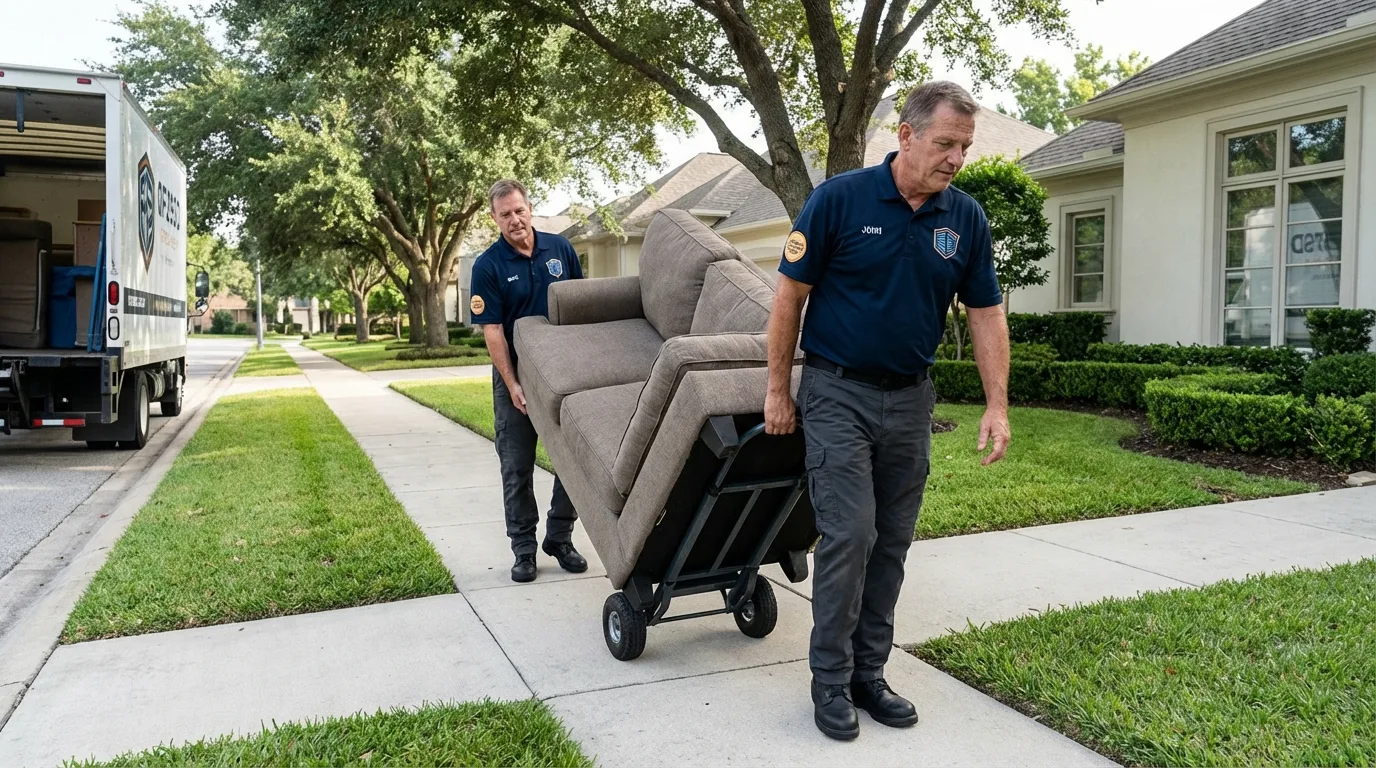 Local residential moving crew loading furniture in McAlester, OK