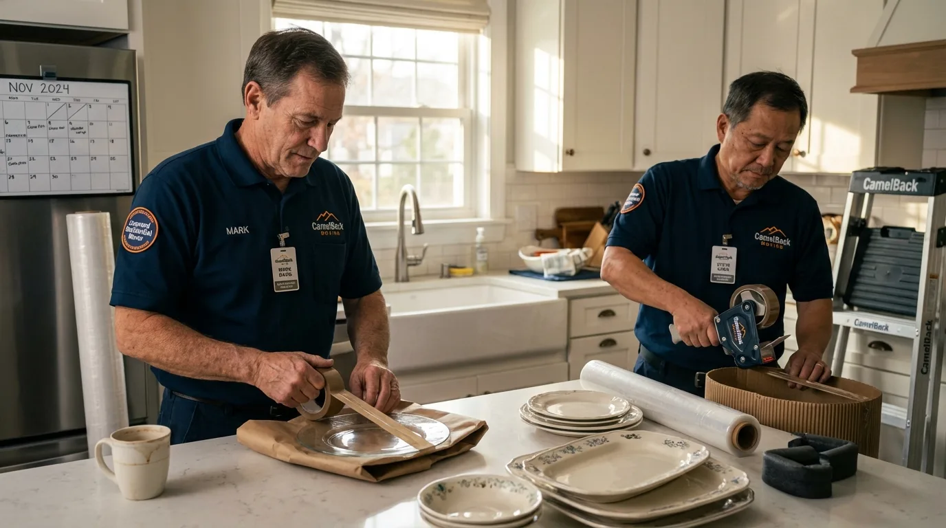 Professional crew packing kitchen dishware in McAlester, OK